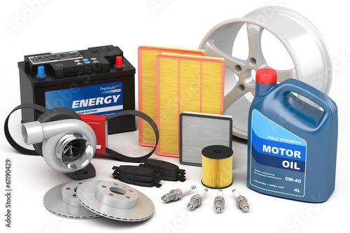 Cuadro en lienzo Set of auto parts isolated on white background