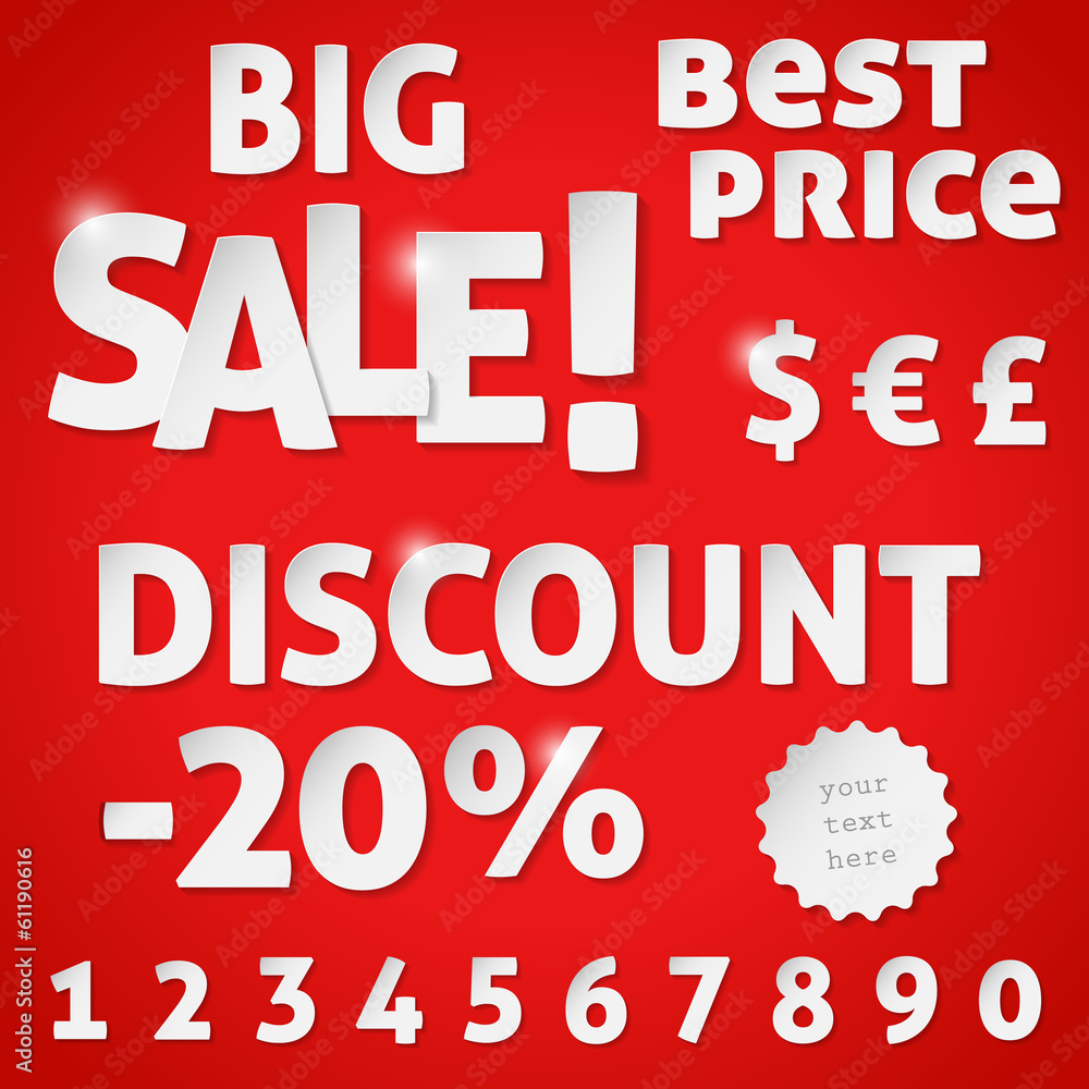 Paper numbers and letters - inscriptions SALE, DISCOUNT, BEST PR Paper numbers and letters - inscriptions SALE, DISCOUNT, BEST PR