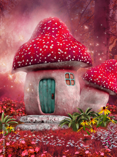 Fototapeta Zaczarowany różowy domek z grzyba