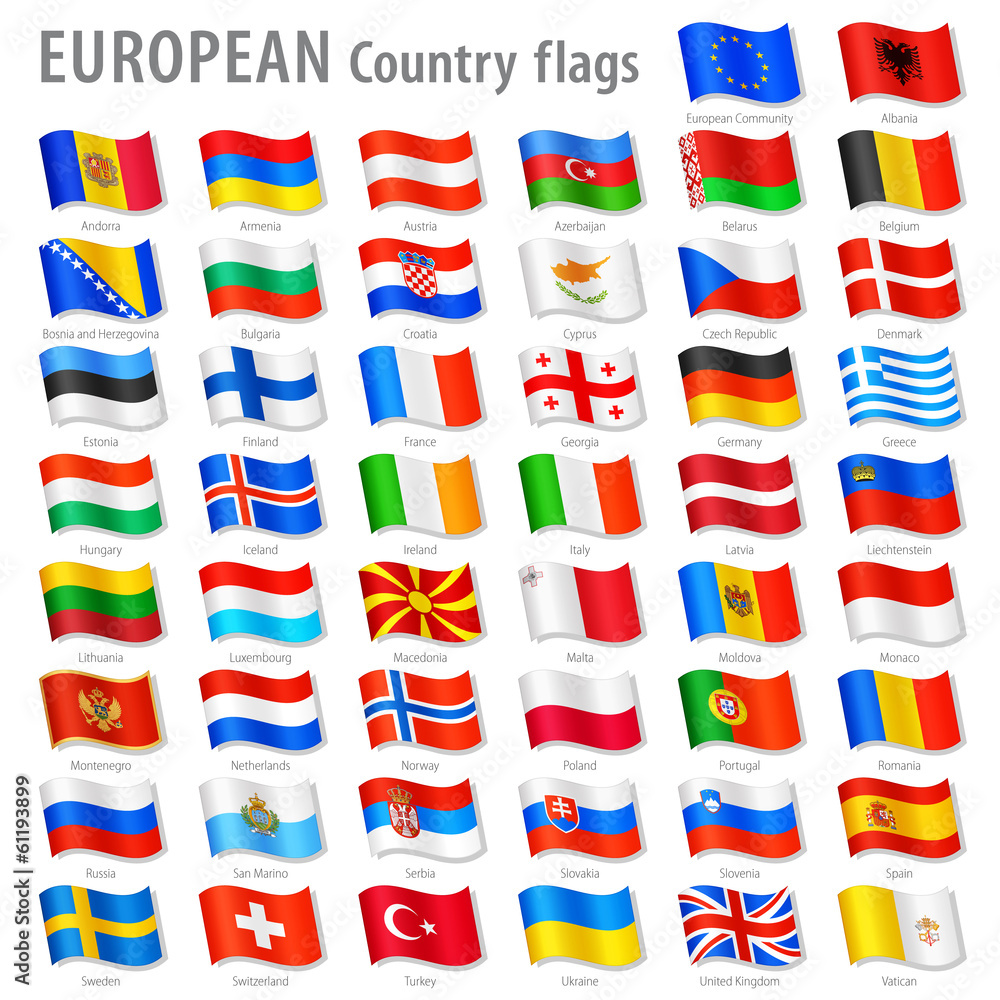 Vector Europe National Flag Set - obrazy, fototapety, plakaty 