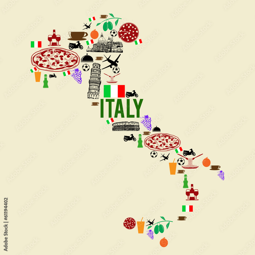Italy landmark map silhouette