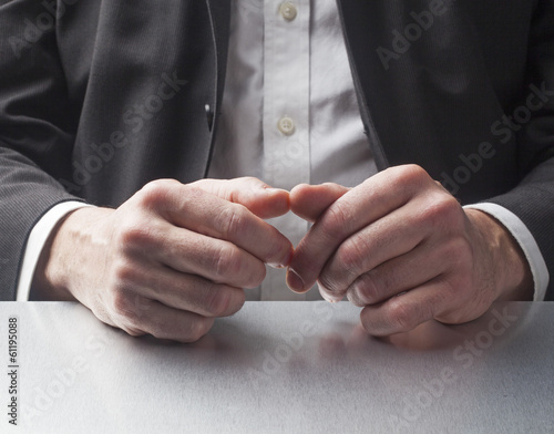 man hand during interview