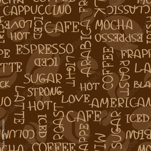 Coffee words seamless pattern