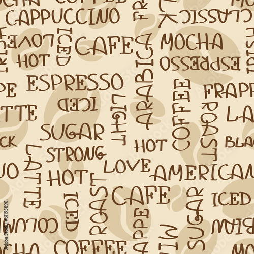 Coffee words seamless pattern