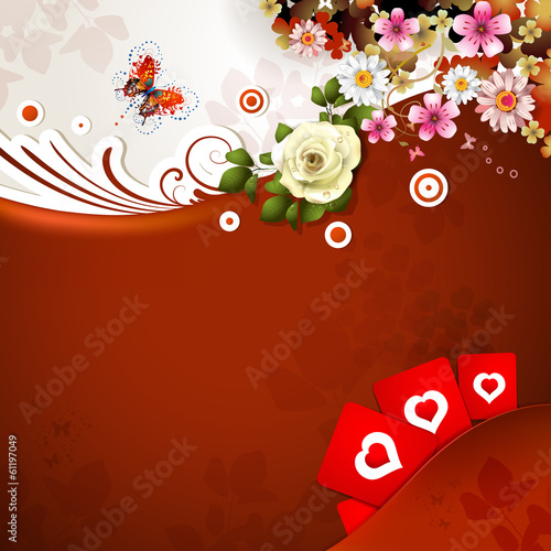 Valentine's day card with flowers and hearts