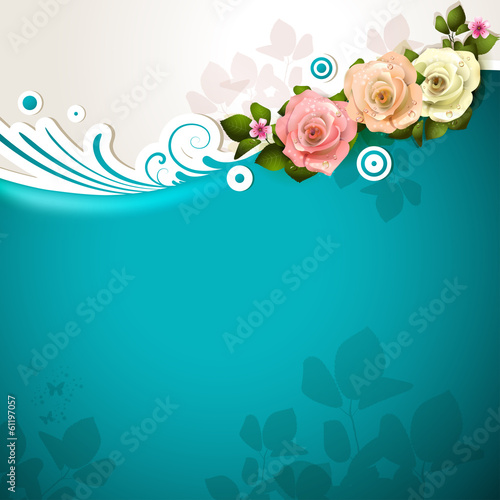 Blue background with roses