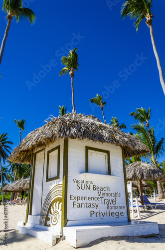 Holidays cottage with a thatched roof on  Dominicana beach