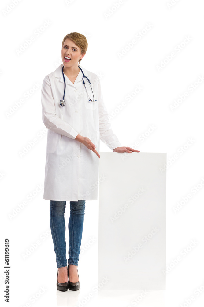 Doctor pointing at banner. Doctor pointing at banner.