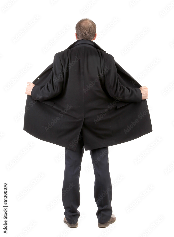 Back view of disclosed coat on man. Back view of disclosed coat on man.
