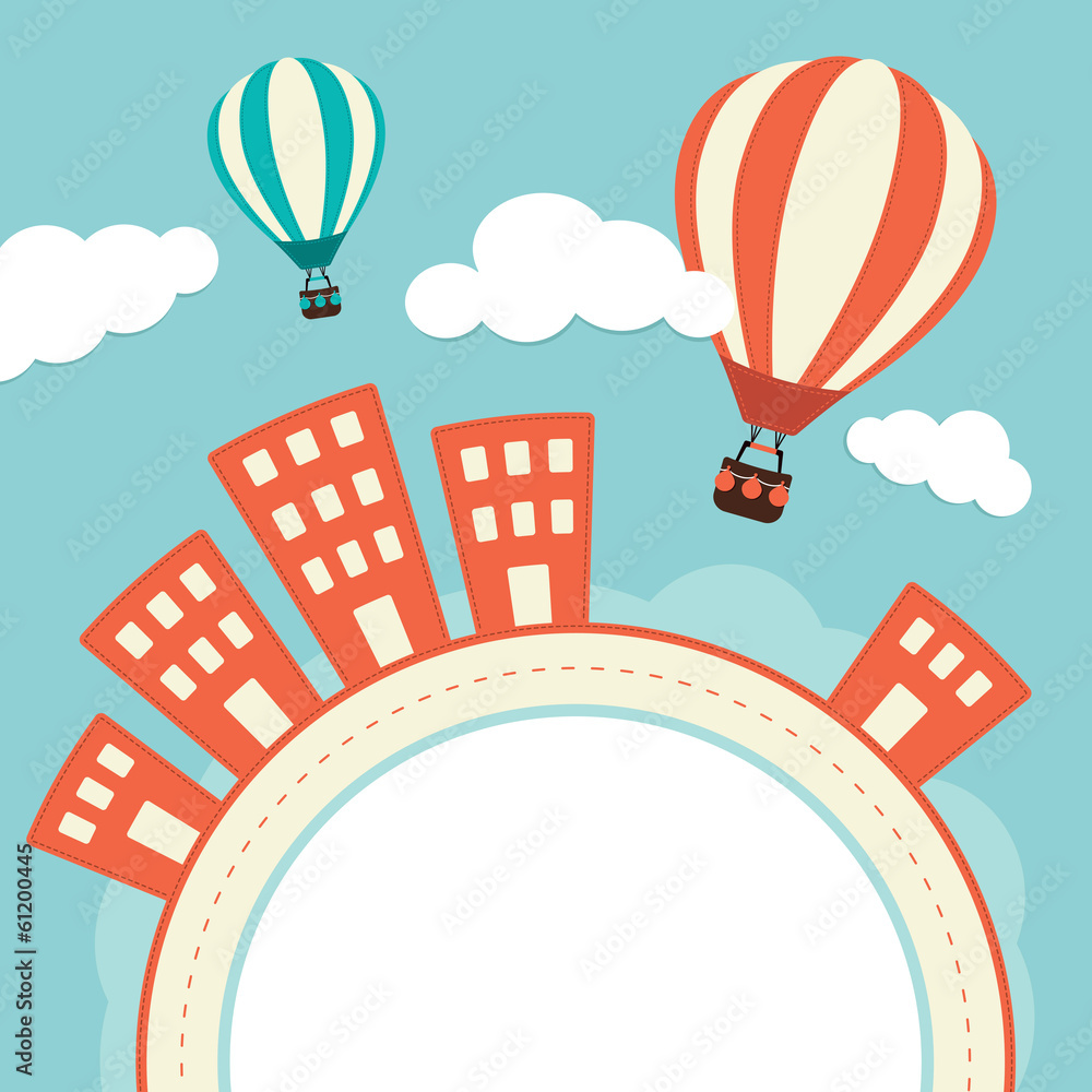 Hot Air Balloons Over Buildings