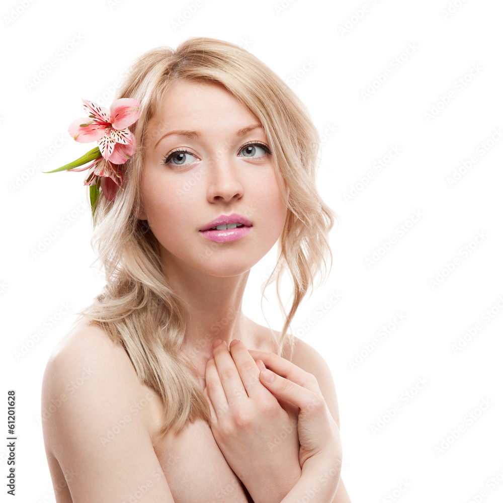 blond girl with flower blond girl with flower
