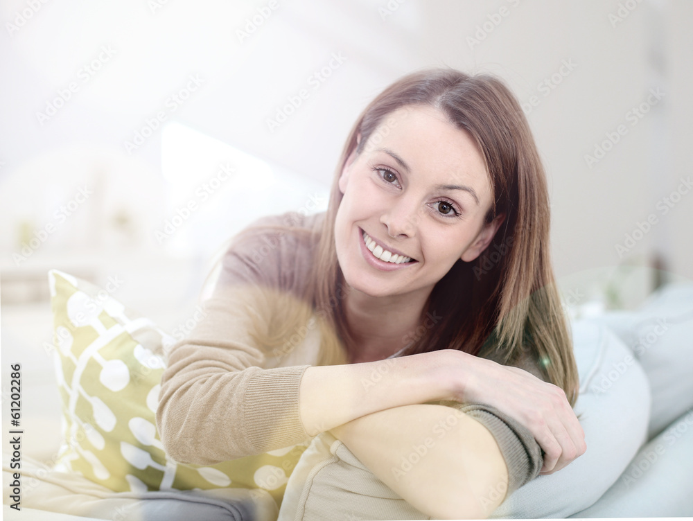 Portrait of brunette girl relaxing at home Portrait of brunette girl relaxing at home