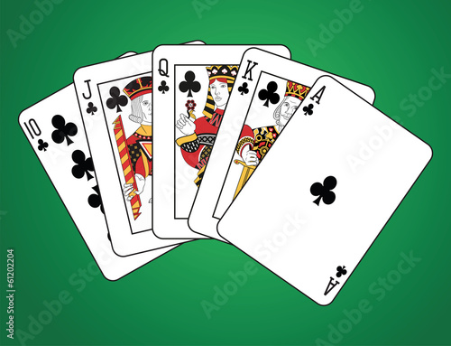 Royal Flush of Clubs on green background. Original figures photo
