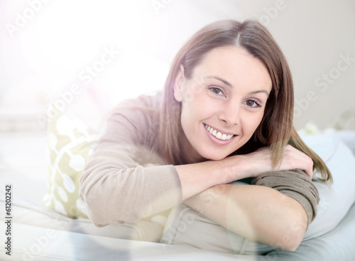 Portrait of brunette girl relaxing at home