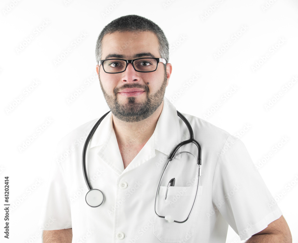 Fototapeta premium healthcare and medical concept - male doctor with stethoscope