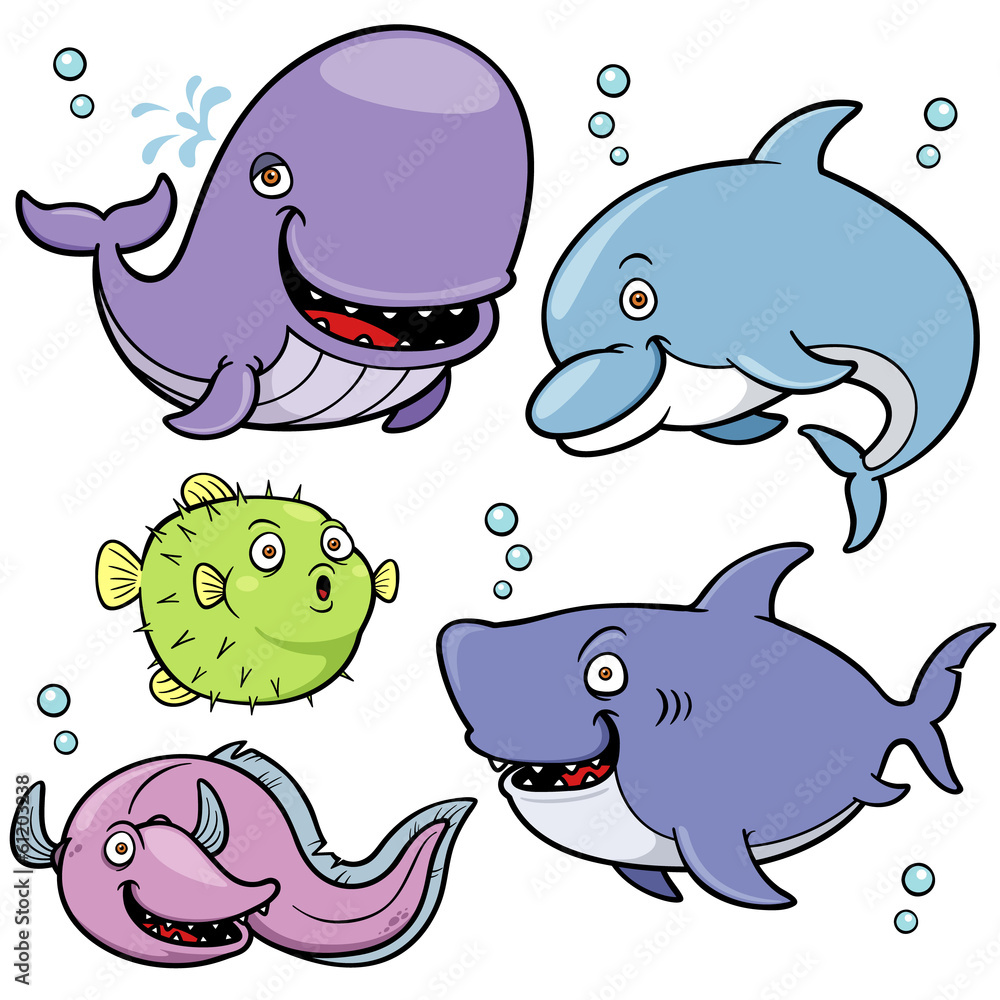 Naklejka premium Vector illustration of Sea Animals Collection