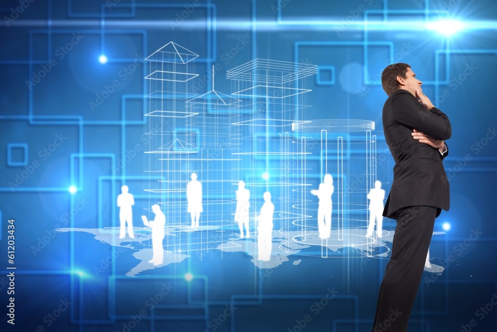 Composite image of thinking businessman touching chin Composite image of thinking businessman touching chin