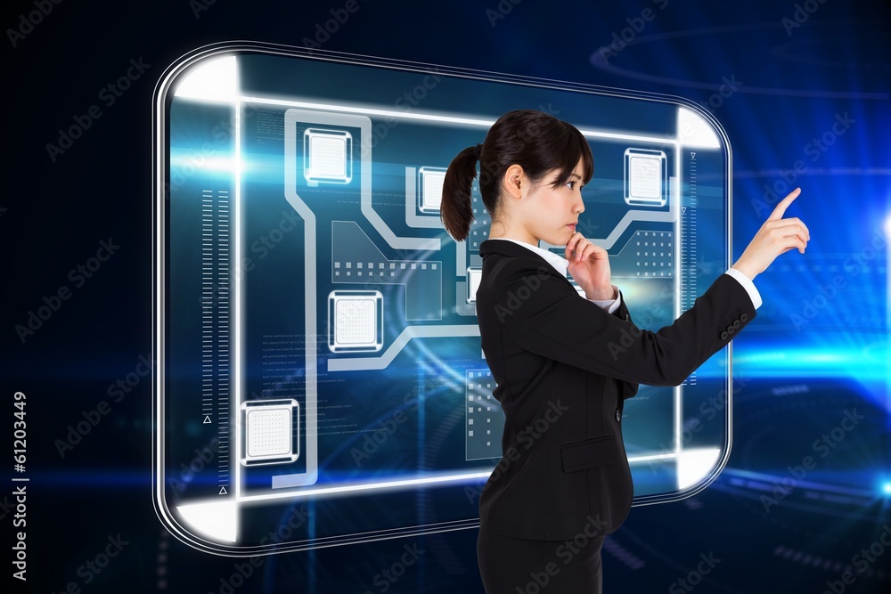 Composite image of thoughtful businesswoman pointing Composite image of thoughtful businesswoman pointing