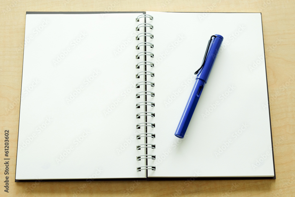 Notebook and blue pen Notebook and blue pen