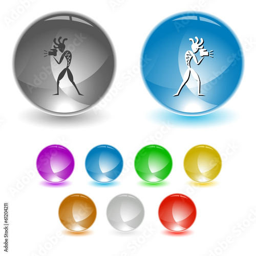 Ethnic little man with camera. Vector interface element.