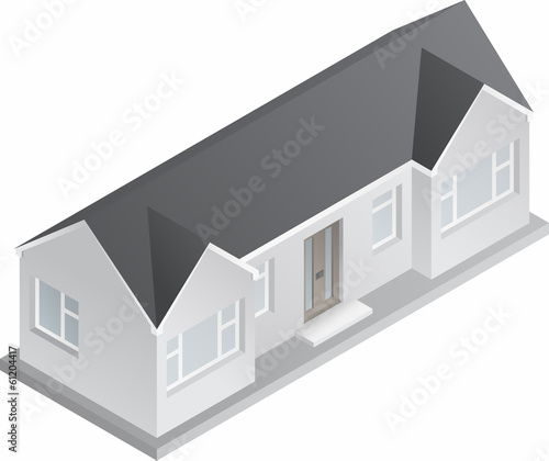 3d isometric drawing of a single story house or bungalow