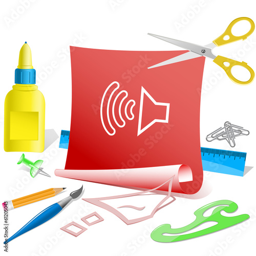 Loudspeaker. Paper template. Raster illustration.