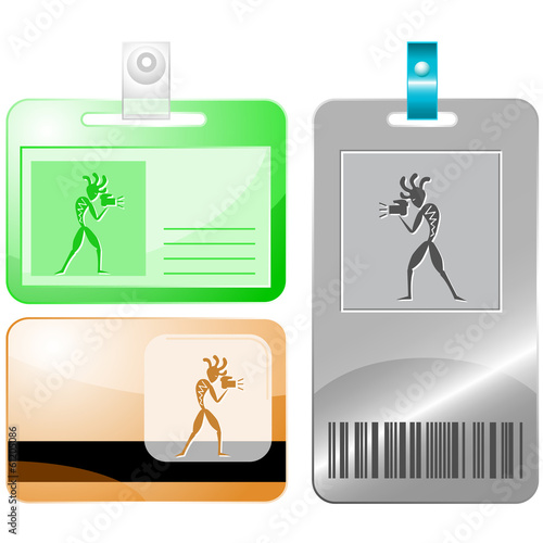 Ethnic little man with camera. Vector id cards.