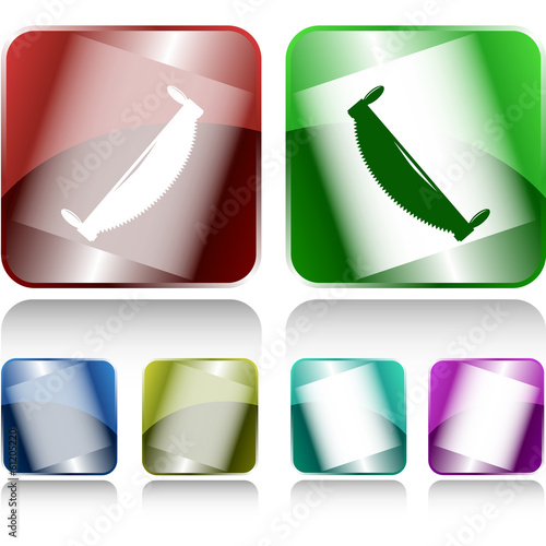 Two-handled saw. Internet buttons. Raster illustration.