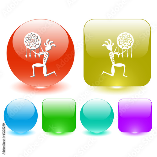 Ethnic little man as shaman. Vector interface element.