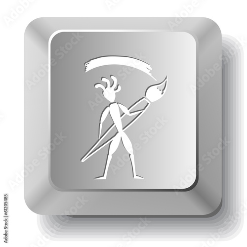 Ethnic little man with brush. Vector computer key.