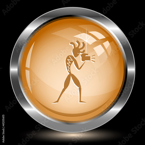 Ethnic little man with camera. Internet button. Vector illustrat