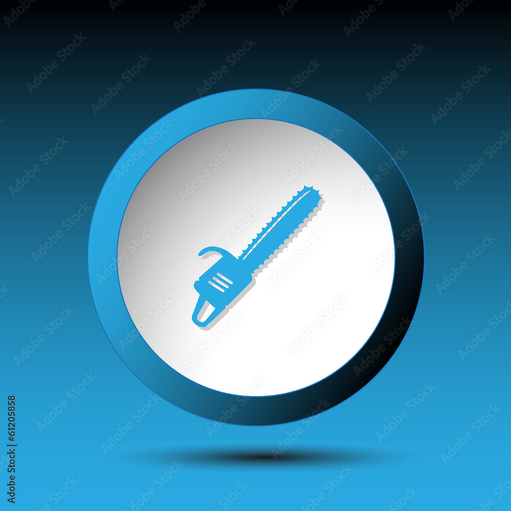 Gasoline-powered saw. Plastic button. Vector illustration. Gasoline-powered saw. Plastic button. Vector illustration.