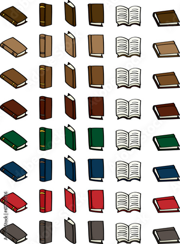 Set of 6 different cartoon books in 8 different color schemes 