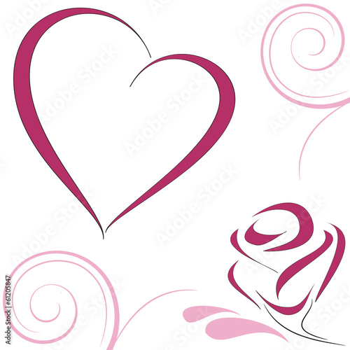 Cuore e rosa stilizzati