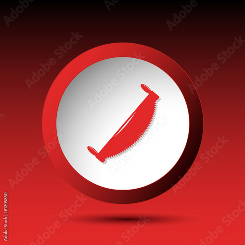 Two-handled saw. Plastic button. Vector illustration.
