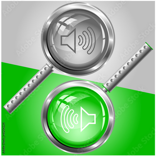 Loudspeaker. Vector magnifying glass.