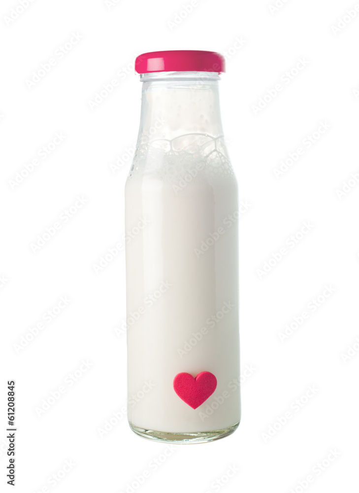 Bottle of milk with red heart Bottle of milk with red heart