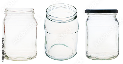 set of square glass jar isolated on white