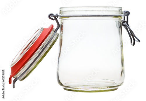 open Swingtop Bale glass jar isolated on white photo