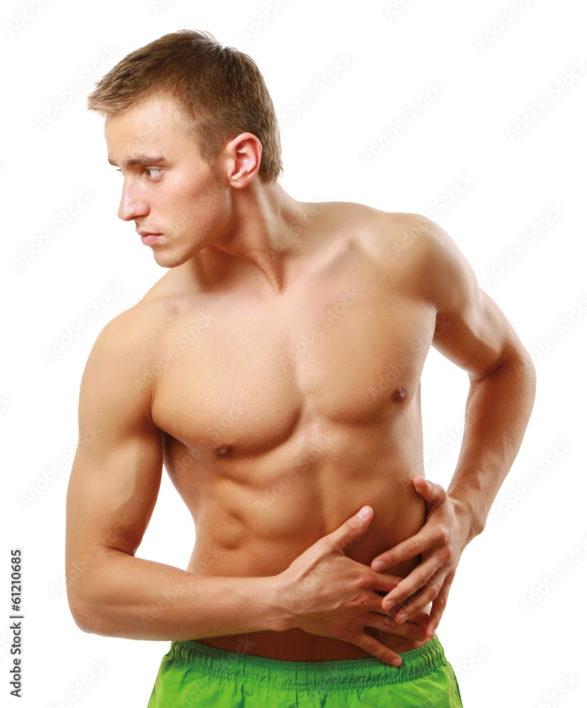 Young man with belly-aches isolated on white background. Young man with belly-aches isolated on white background.