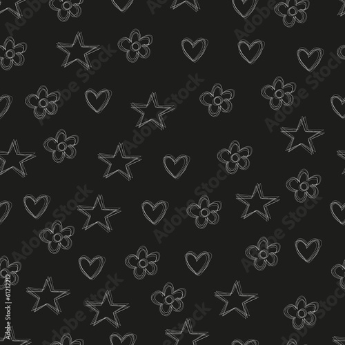 seamless pattern with stars hearts and flowers