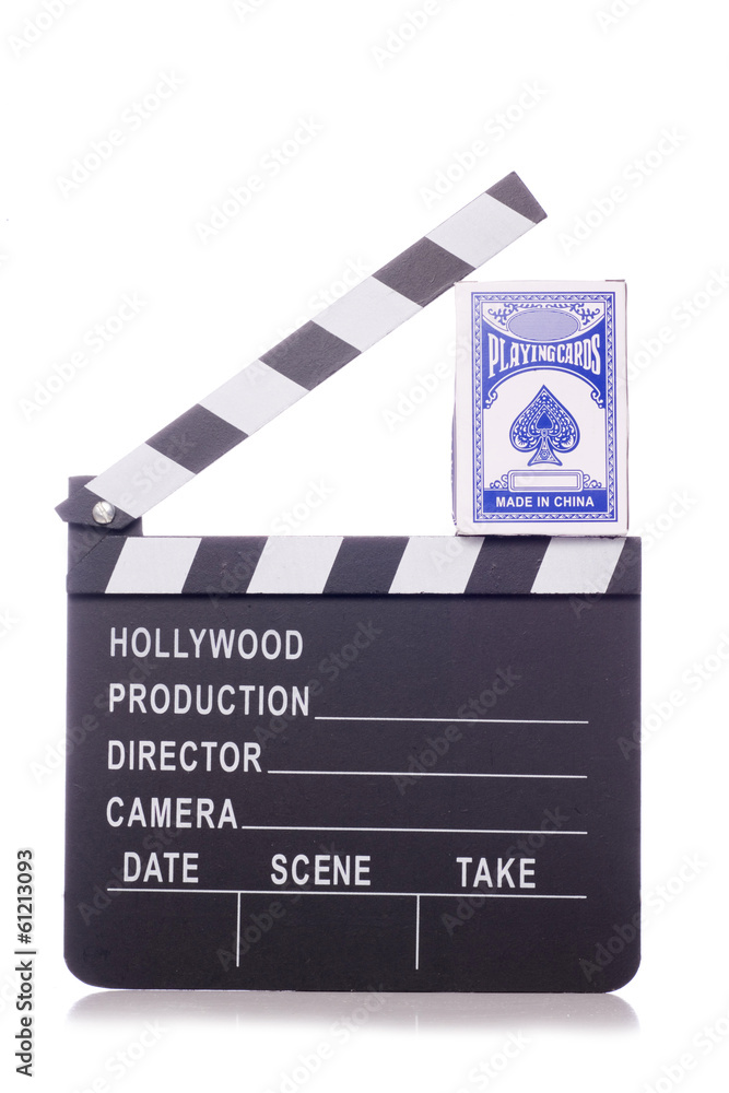 clapper board and pack of cards