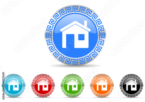 house icon vector set with greek ornament