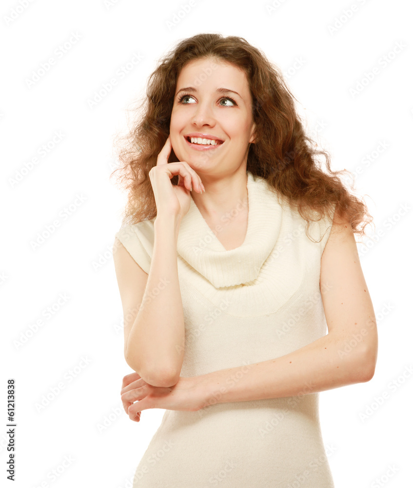 A thinking woman , isolated on white background A thinking woman , isolated on white background
