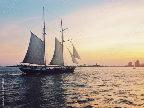 Ship sails next to Manhattan