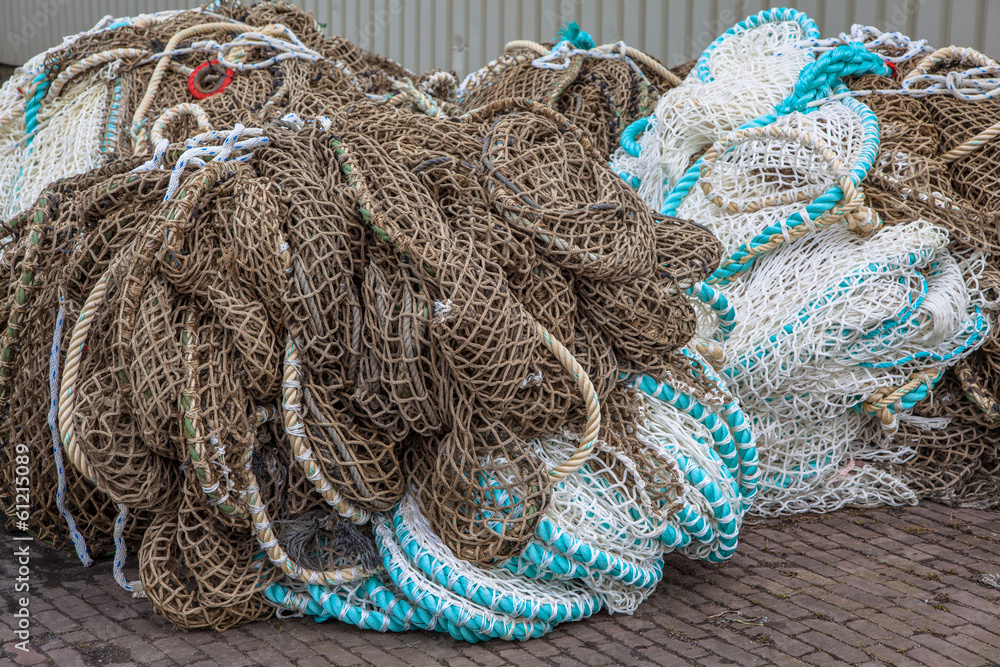 Fishing Nets on the Quay of a Fishing Harbor