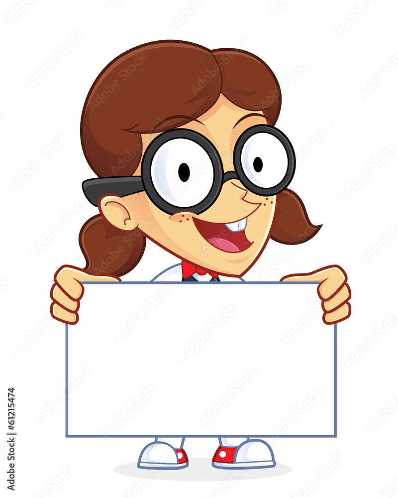 Girl Geek Holding a Sign