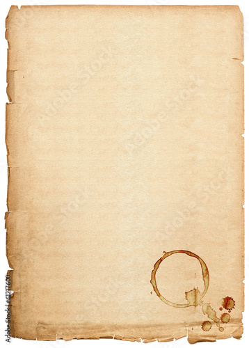 old paper sheet isolated on white background
