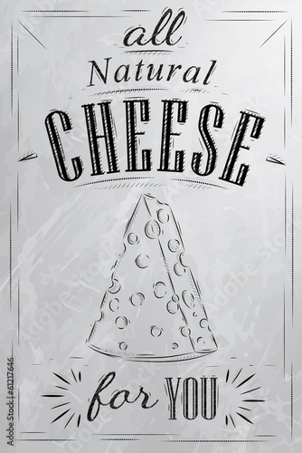 Poster lettering all natural cheese for you drawing with coal