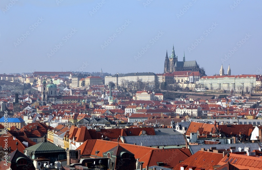 Obraz premium a view across Prague to St Vitus's cathedral